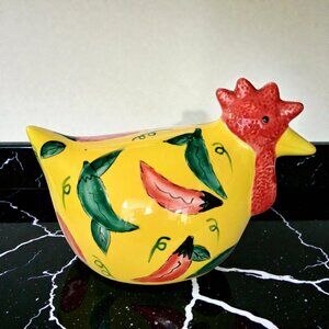 VTG CBK Ltd 1999 Hand Painted Rooster Yellow w/Red Green Chili Peppers